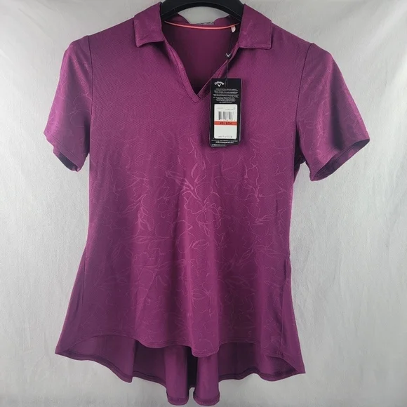 NWT Callaway Magenta purple floral embossed vneck Opti-dry polo XS - Picture 4 of 10
